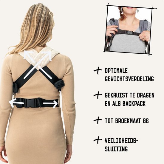 ByKay Click Classic - draagzak baby - ergonomisch - tot 18kg - newborn tot 2 jaar - comfortabel en snel - beige - Rib Almond Sand