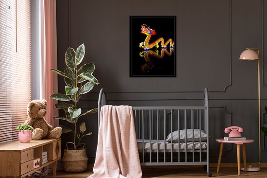 Image encadrée - Dragon chinois lumineux avec cadre photo reflet 40x50 cm - Affiche encadrée (Décoration murale salon / chambre)