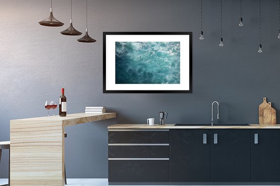 Poster in lijst - Fotolijst 90x60 cm - Posters - Zee - Water - Turquoise - Posterlijst zwart - Decoratie - Wanddecoratie woonkamer - Muurdecoratie slaapkamer