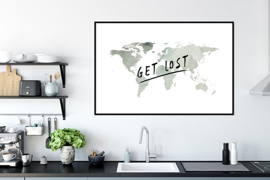 Wereldkaart de l'aquarelle grise avec la citation Get résolu dessus 120x80 cm