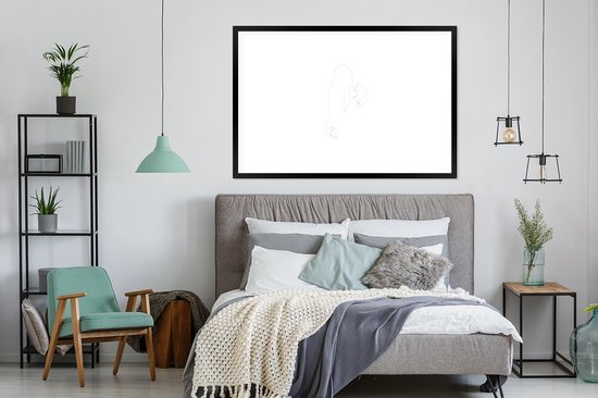 Photo en cadre - Line couple amoureux sur fond blanc Cadre photo noir avec passe-partout blanc 80x120 120x80 cm - Affiche sous cadre (Décoration murale salon / chambre)