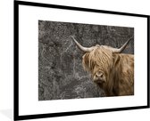 Fotolijst incl. Poster - Schotse hooglander - Wereldkaart - Koe - 90x60 cm - Posterlijst