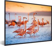 Poster - Cadre photo - Flamingo - Coucher de soleil - Vogel - Tropical - Cadre - 80x60 cm - Cadre affiche - Poster flamant rose - Poster animaux - Photo sous cadre - Décoration chambre
