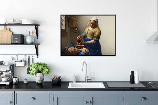 Cadre photo avec affiche - La Laitière - Peinture de Johannes Vermeer - 80x60 cm - Cadre pour affiche