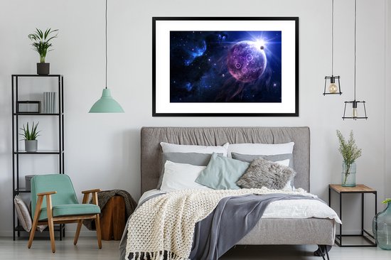 Affiche avec cadre Planètes - Etoiles - Lune - 120x80 cm