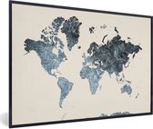 Fotolijst incl. Poster - Wereldkaart - Zwart - Zilver - 60x40 cm - Posterlijst