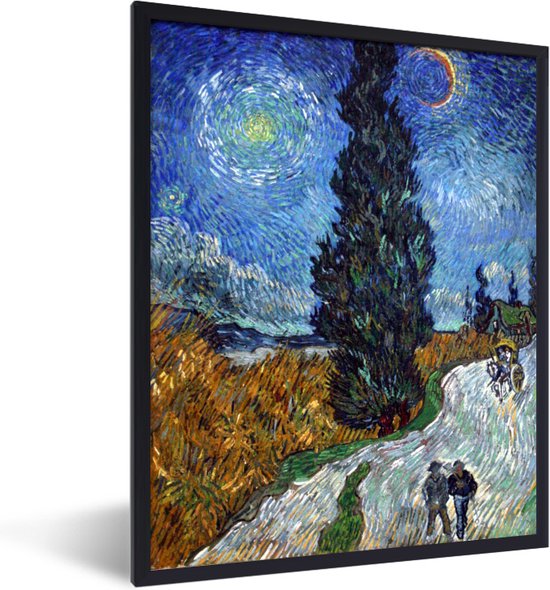 Fotolijst incl. Poster - Weg met cipres en ster - Vincent van Gogh - 30x40 cm - Posterlijst