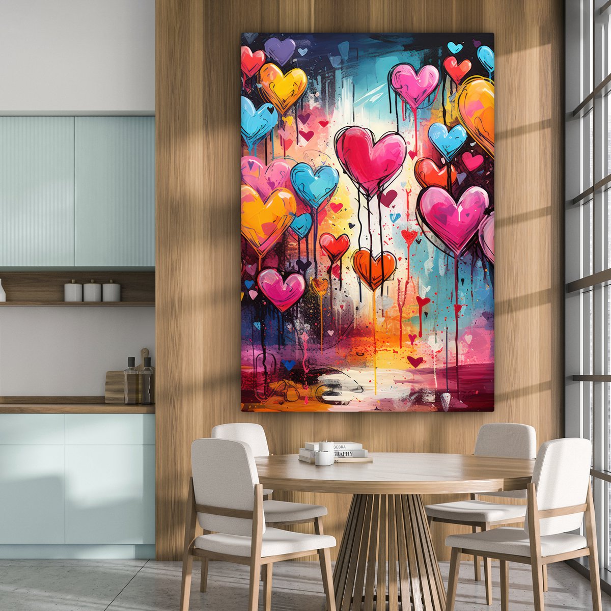 Tableau toile coeurs 120x180 cm - Décoration maison salon - Art abstrait  coloré 