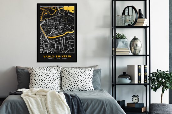 Fotolijst incl. Poster - Kaart - Frankrijk - Stadskaart - Plattegrond - Vaulx-en-Velin - 80x120 cm - Posterlijst