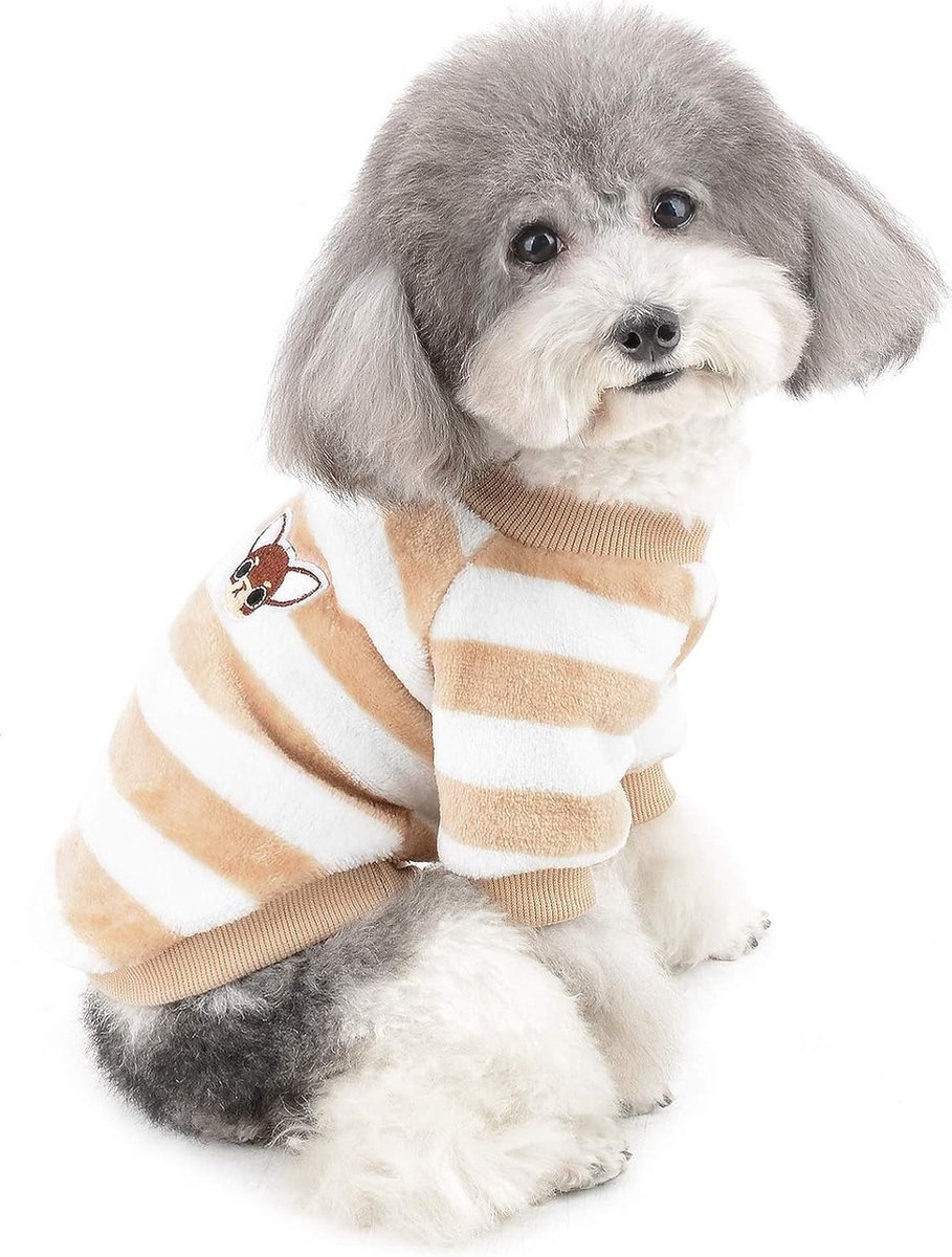 Trui voor kleine honden Winterjas Warme fleece Puppykleding Gestreept truijack Superzacht fluweel Koud weer Chihuahua Kattenkleding voor huisdieren Honden Meisjes Jongens Bruin S - ’merkloos’