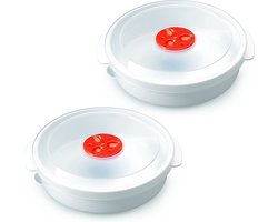 Plastic Forte Magnetronschaal - 2x - deksel/ventiel - 2 liter - wit - kunststof - BPA vrij
