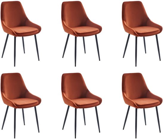 Set de 6 chaises - Velours et métal noir - Terre cuite - MASURIE L 49 cm x H 85,5 cm x P 56 cm