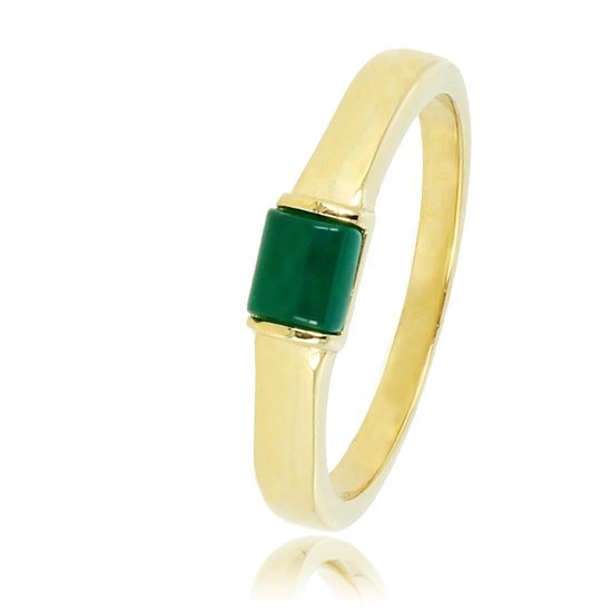 My Bendel - Goudkleurige ring met Groen Agate edelsteen - Bijzondere goudkleurige ring met Green Agate edelsteen - Met luxe cadeauverpakking