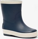 Botte de pluie bleu foncé avec bordure beige en haut et en bas.