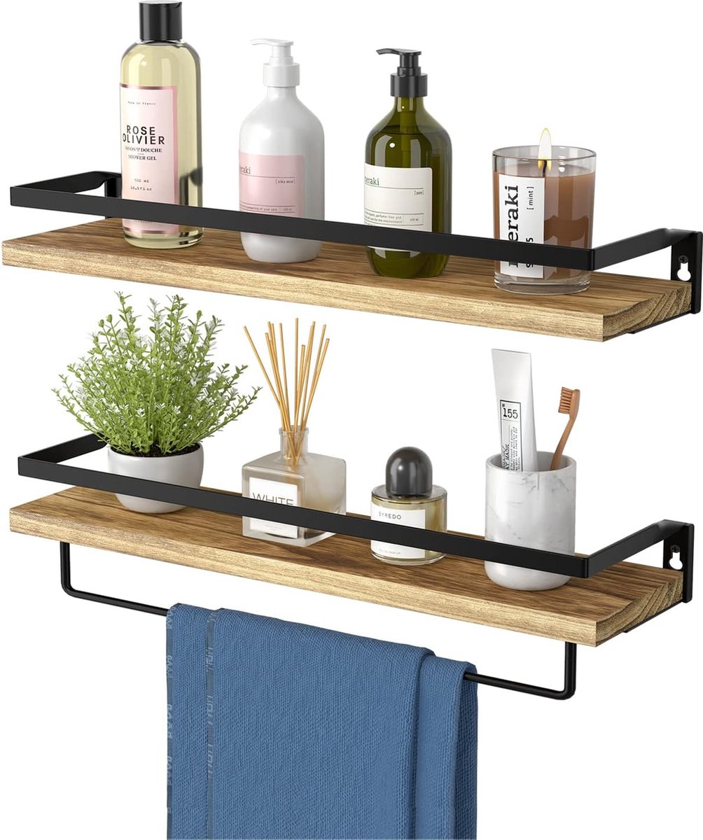 HOMEFURNISHING Zwevende planken, rustieke wandplanken, set van 2, lengte 42 cm, verwijderb