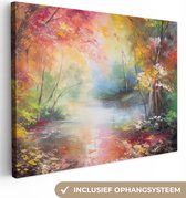 Canvas Schilderij Landschap - Olieverf - Kleurrijk - Natuur - 80x60 cm - Wanddecoratie