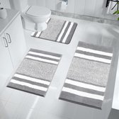 Badkamertapijt Set van 3 wasbare antislipbadmatten toiletmat zachte absorberende badmatten en toiletmat met uitgesneden microvezel douchemat, lichtgrijs