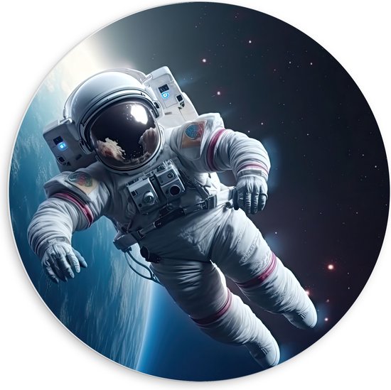 PVC Schuimplaat Muurcirkel - Astronaut - Mens - Ruimte - Aarde - Sterren - 60x60 cm Foto op Muurcirkel (met ophangsysteem)