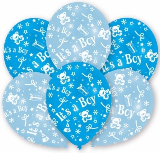 6x stuks Blauwe geboorte ballonnen jongen 27.5 cm - Feestartikelen/versiering
