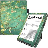Case2go - E-reader hoes geschikt voor Pocketbook Inkpad 4/ Inkpad color 2 en 3 - Sleepcover - Auto/Wake functie - Met handstrap - Witte Bloesem