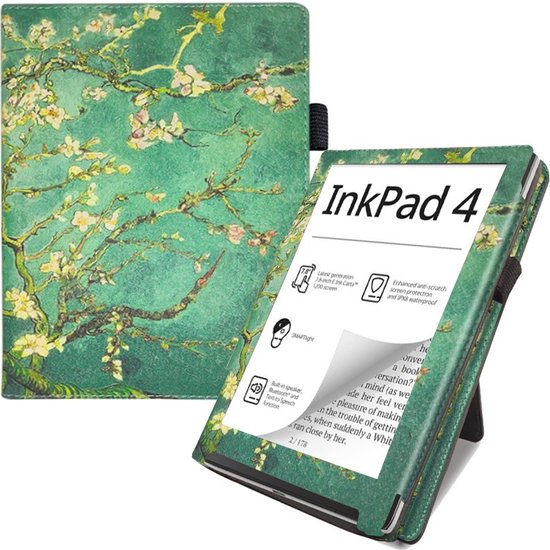 Case2go - E-reader hoes geschikt voor Pocketbook Inkpad 4/ Inkpad color 2 en 3 - Sleepcover - Auto/Wake functie - Met handstrap - Witte Bloesem