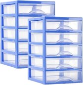 Plasticforte Ladeblokje/bureau organizer 2x lades - blauw/transparant - L18 x B21 x H28 cm - plastic