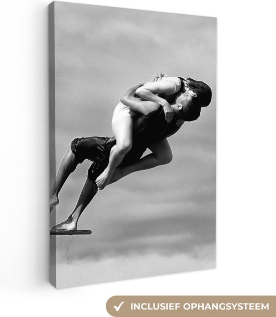 Peinture sur toile - Photo sur toile - Couple - Plongeoir - Zwart - Wit - Amour - Décoration murale - 90x140 cm - Canvasdoek