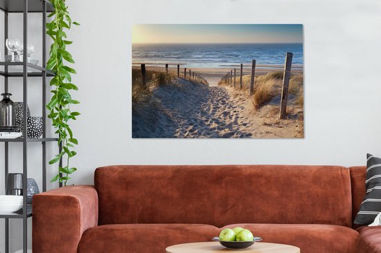 Toile - Dune - Plage - Mer - Coucher de soleil - Herbe - Toile - 140x90 cm - Peintures sur toile - Peinture sur toile