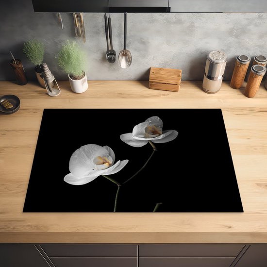 Inductie beschermer - Bloemen - Orchidee - Wit - Stilleven - Inductie kookplaat - Inductie fornuis - Inductie beschermingsmat - 77x51 cm - Keuken decoratie - Inductie protector - Keuken accessoires