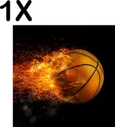 BWK Textiele Placemat - Vlammende Basketball - Set van 1 Placemats - 40x40 cm - Polyester Stof - Afneembaar