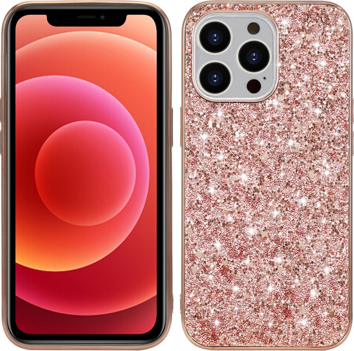 iPhone 14 PRO Hoesje - Glitter Case Cover - Roze - Provium