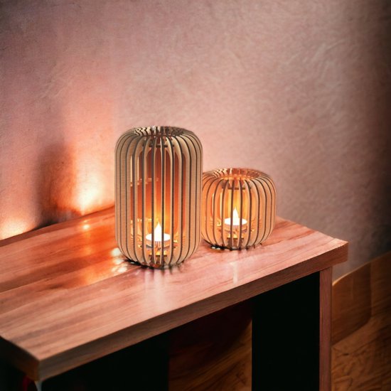 Set de photophores en bois -TH3 ET TH4- Bois dur contreplaqué de 3,2 mm - Couleur bois naturel -18,5x13 cm-10,5x13 cm