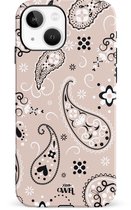 xoxo Wildhearts Paisley Dawn Nude - Double Layer - Hard case hoesje geschikt voor iPhone 13 Mini hoesje - Print met bloemen en hartjes - Beschermhoes geschikt voor iPhone 13 Mini case met print - beige / zwart