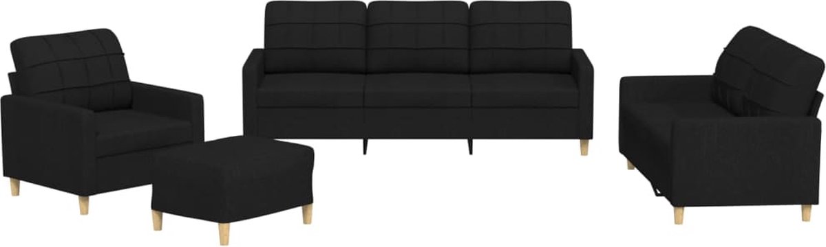vidaXL - 4-delige - loungeset - met - kussens - stof - zwart