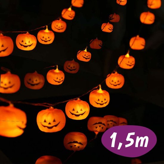 Foto: Halloween lichtsnoer 1 5m 10 pompoen lampjes halloween decoratie licht verlichting versiering lampjes slinger led lights