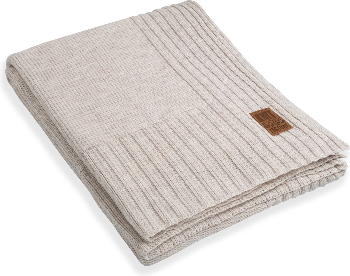 Knit Factory Uni Gebreid Plaid XL - Woondeken - plaid - Wollen deken - Kleed - Beige - 195x225 cm