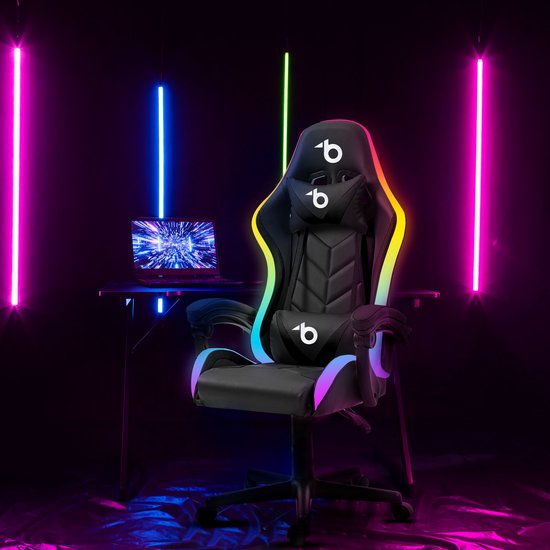 ML-Design Gaming Stoel met RGB LED-verlichting en Bluetooth Speakers, Wit