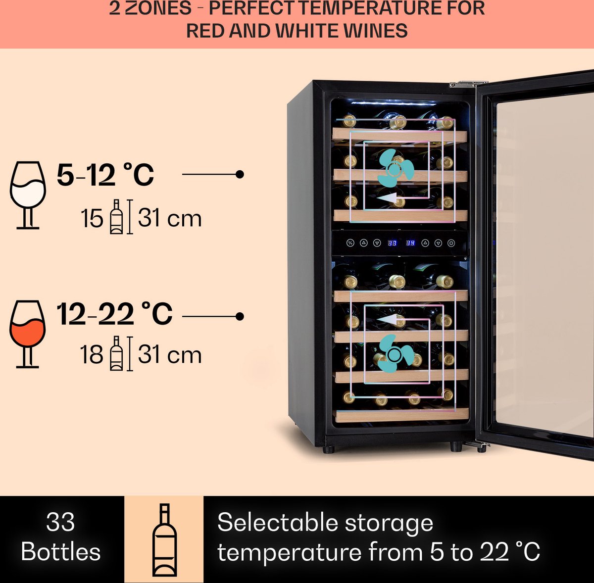 Klarstein Vinamour 33 - Duo Wijnkoelkast - 2 Zones - 89 L - afbeelding 3