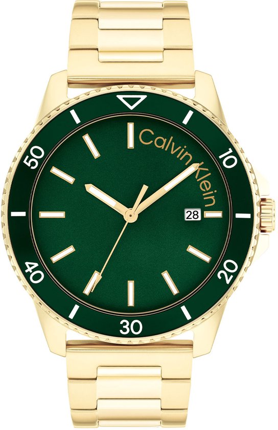 Calvin Klein CK25200383 Aqueous Heren Horloge - Mineraalglas - Staal - Goudkleurig - 44 mm breed - Quartz - Vouw/Vlindersluiting - 3 ATM (spatwater)