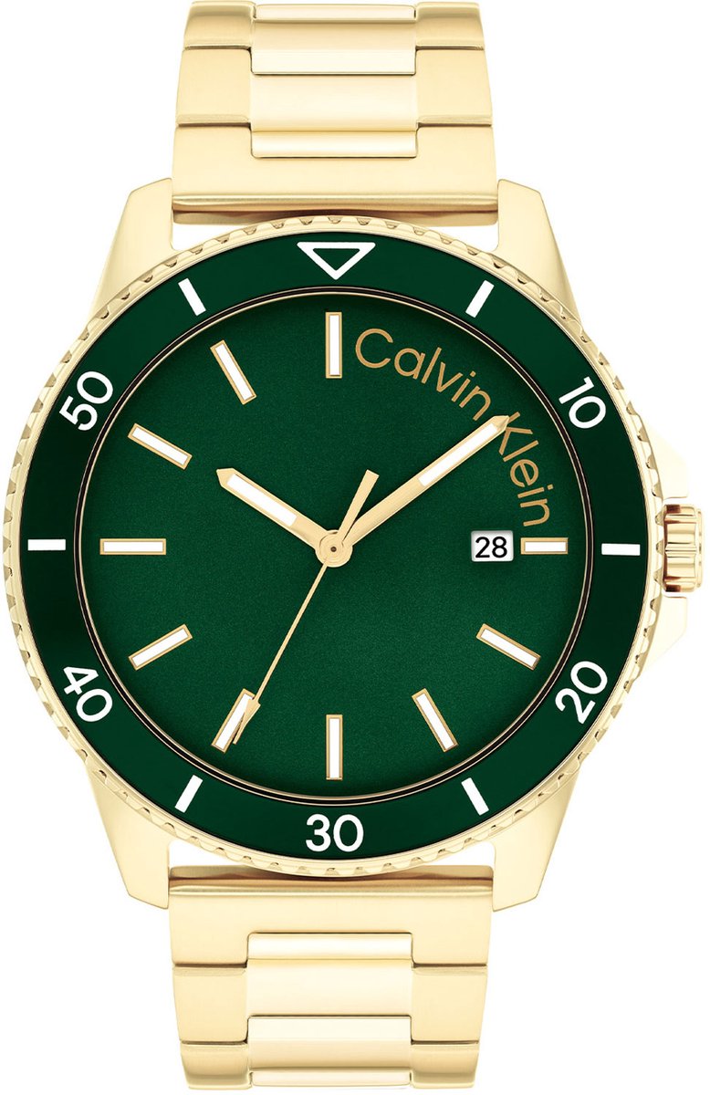 Calvin Klein CK25200383 Aqueous Heren Horloge - Mineraalglas - Staal - Goudkleurig - 44 mm breed - Quartz - Vouw-Vlindersluiting - 3 ATM (spatwater)