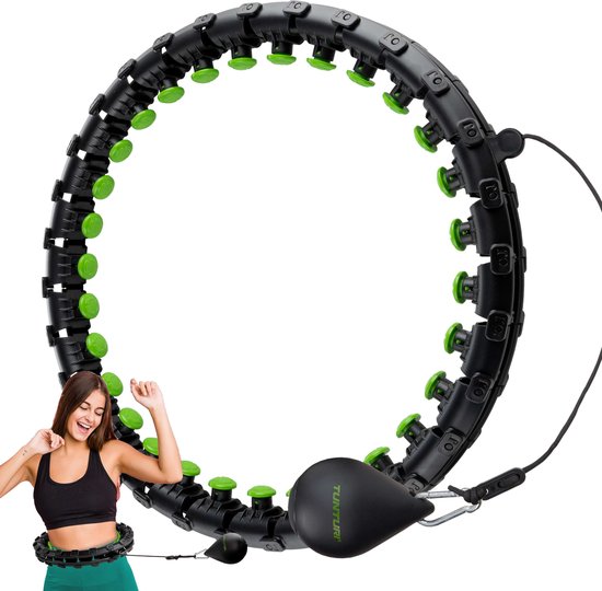 Tunturi Smart Verstelbare Hoelahoep Met Gewicht - 1,3 Kg Fitness Hula Hoop - Taille Omtrek 44 Tot 106 Cm - Incl. Display & Massage-effect