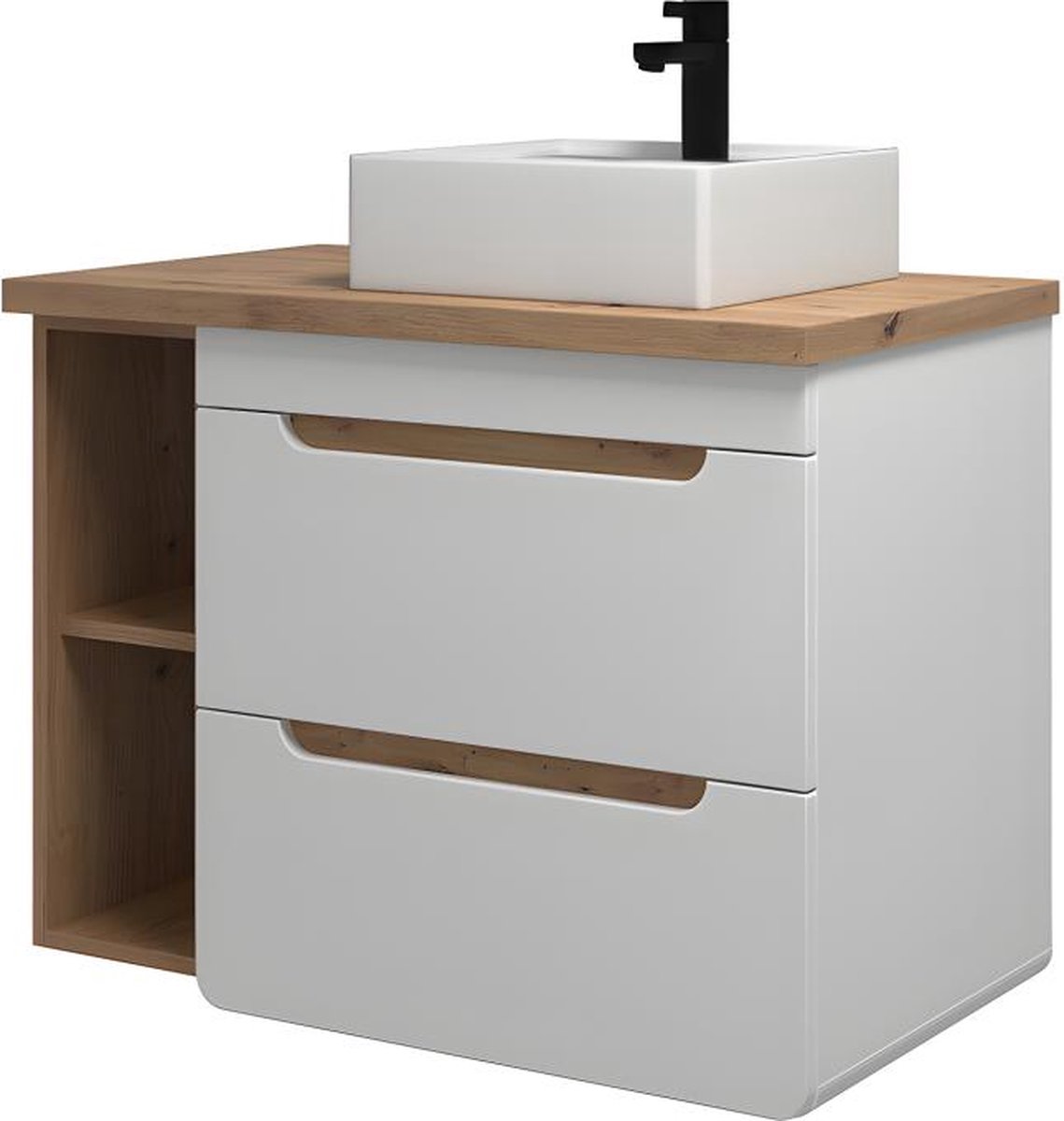 Meuble De Salle De Bain Suspendu Avec Vasque à Encastrer - 80 Cm - Naturel Clair Et Anthracite - ARUBA