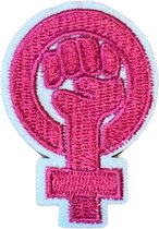 Girl Power Vuist Vrouwen Symbool Strijk Embleem Patch 4.2 cm / 6.1 cm / Roze