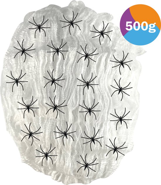 Fiestas Decoratie spinnenweb/spinrag met spinnen - 100 gram - wit - Halloween/horror versiering | Fun en Feest