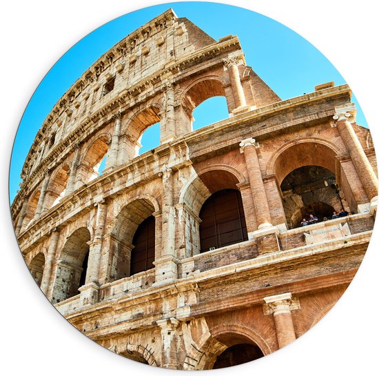 Dibond Muurcirkel - Onderaanzicht van Colesseum in Rome, Italië - 90x90 cm Foto op Aluminium Muurcirkel (met ophangsysteem)