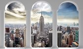Fotobehang - Vlies Behang - 3D New York Stad en Empire State Building door de Pilaren gezien - 368 x 254 cm