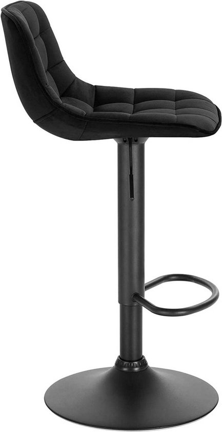 Tabourets de bar en velours Geral - Réglable en hauteur - Avec dossier - Set de 2 - Zwart - Chaises de bar ergonomiques - Cuisine et bar - Hauteur d'assise 59-81cm