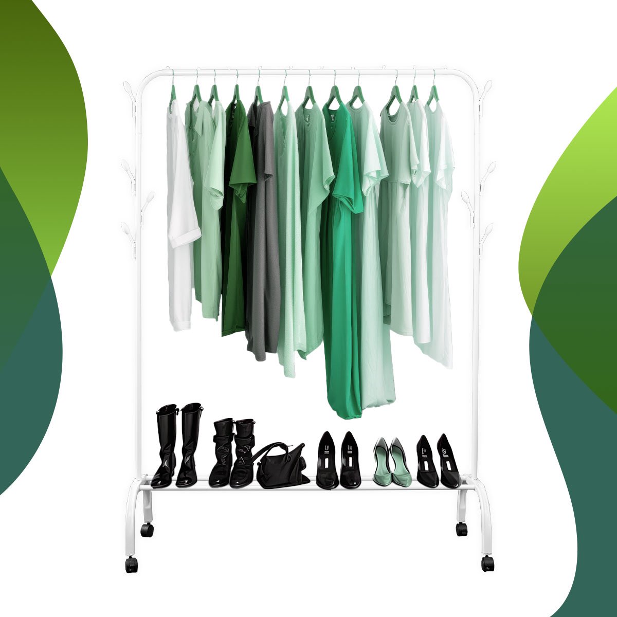 LG Life’s Green Kledingrek - Dressboy – Wit – Metaal – Garderoberek met ophanghaken – H144xB110xD40 cm