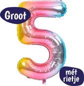 Cijfer Ballonnen - Ballon Cijfer 5 - 70cm Regenboog - Folie - Opblaas Cijfers - Verjaardag - 5 jaar, 50 jaar, abraham, sarah - Versiering