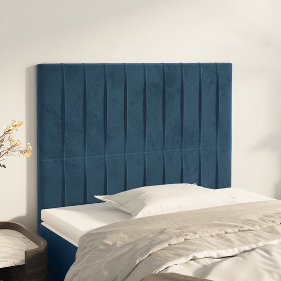 The Living Store Hoofdbord - Bed Hoofdeind - Donkerblauw Fluweel 100x5x118cm - Verstelbaar